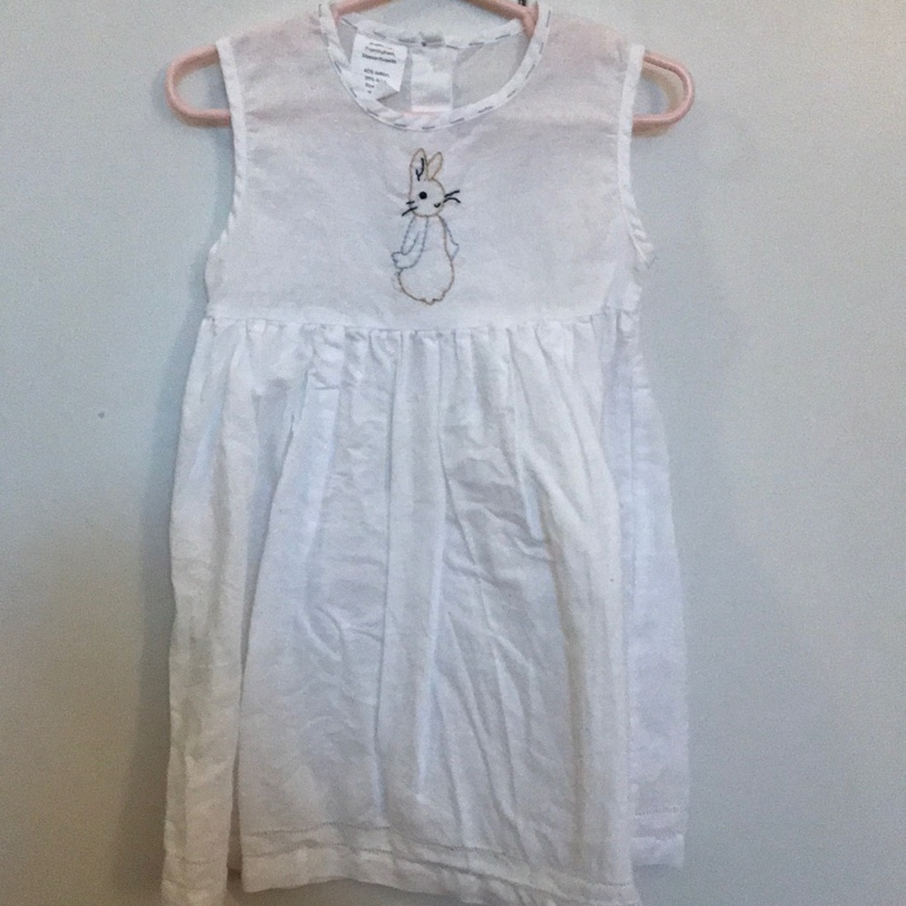Hand Embroidered Peter Rabbit Linen Dress, 3T